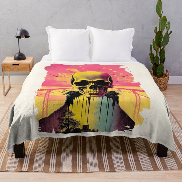 Item preview, Retro Sci-Fi Skull Synthwave Dystopian Art designed and sold by ERODED SELF.