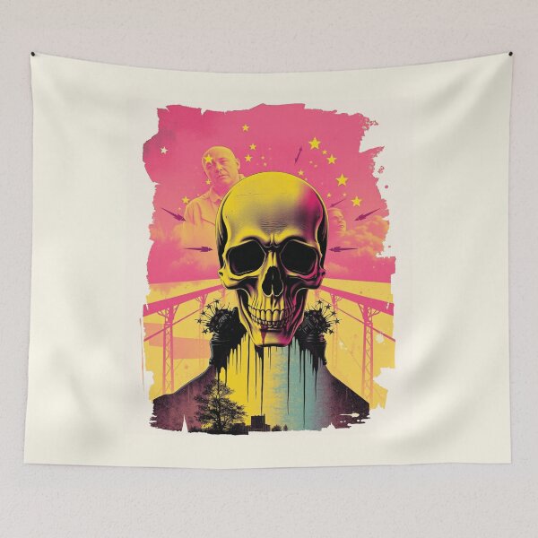 Item preview, Retro Sci-Fi Skull Synthwave Dystopian Art designed and sold by ERODED SELF.