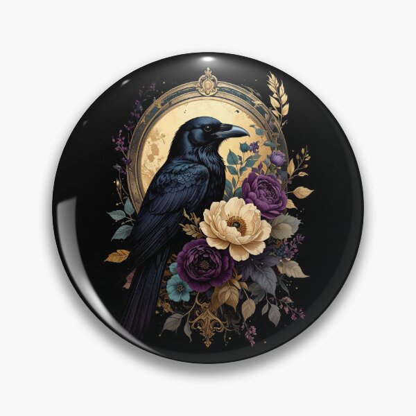 Item preview, Black Raven Gold Moon Floral Gothic Bird Art designed and sold by TripleMoonCrafts.