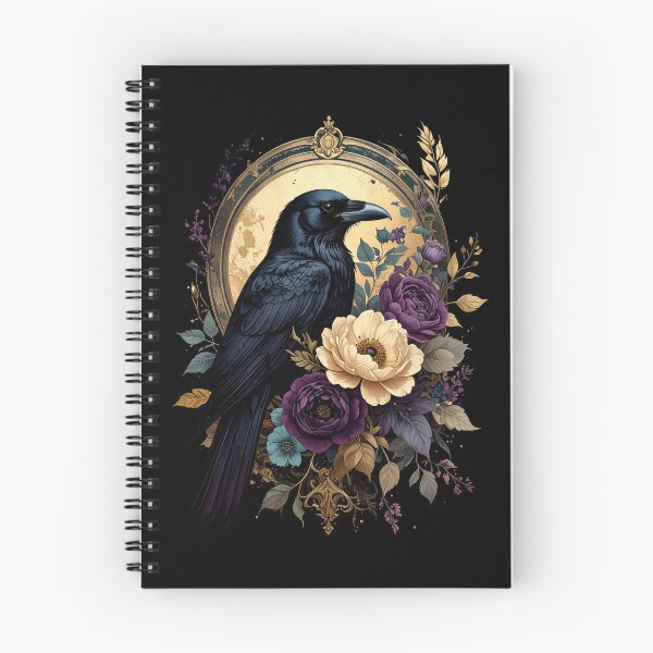 Item preview, Black Raven Gold Moon Floral Gothic Bird Art designed and sold by TripleMoonCrafts.