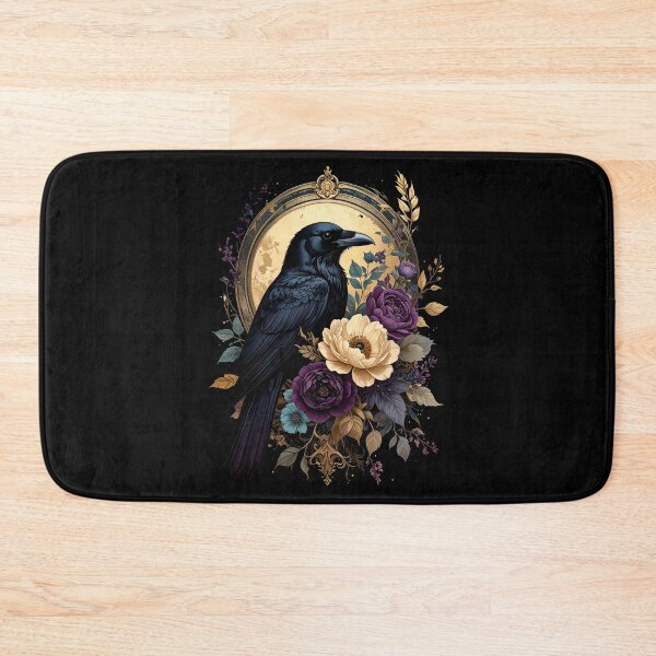 Item preview, Black Raven Gold Moon Floral Gothic Bird Art designed and sold by TripleMoonCrafts.