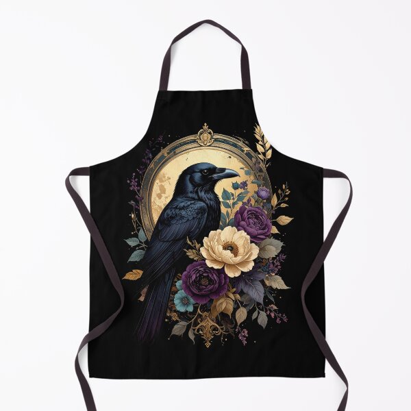 Item preview, Black Raven Gold Moon Floral Gothic Bird Art designed and sold by TripleMoonCrafts.