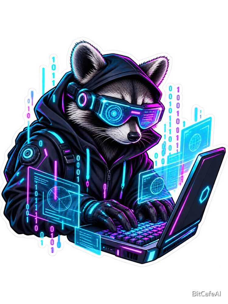 Thumbnail 4 of 4, iPhone Case, Cyberpunk Raccoon Hacker - Developer Matrix Code Tech Sticker designed and sold by BitCafeAI.