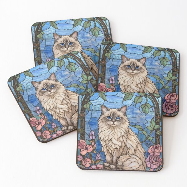 Item preview, Ragdoll Cat Stained Glass Floral Mosaic designed and sold by pinkal.
