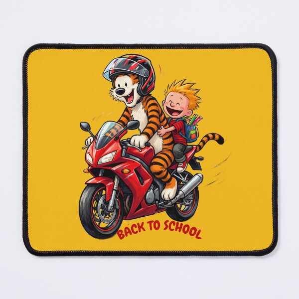 Item preview, Back to School Boy and Tiger Motorcycle Ride – Funny Nostalgic Art designed and sold by BLUESKY11a.