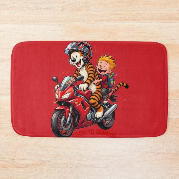 Item preview, Back to School Boy and Tiger Motorcycle Ride – Funny Nostalgic Art designed and sold by BLUESKY11a.