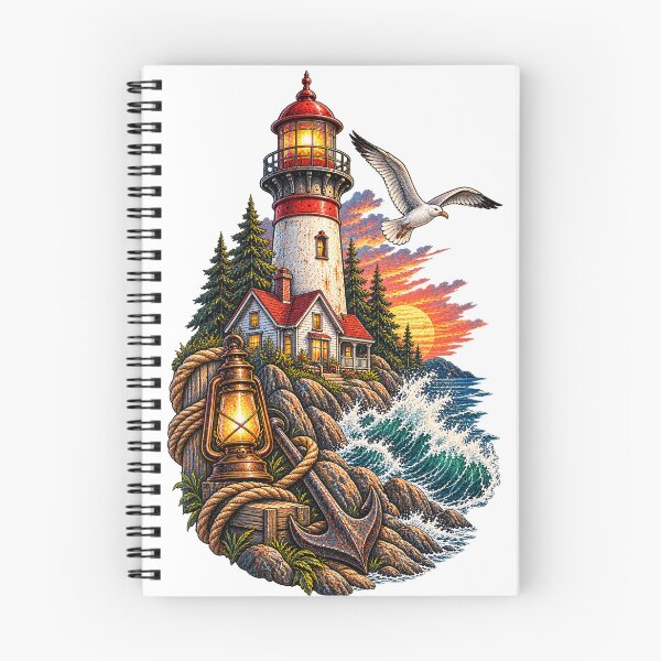 Item preview, Vintage Lighthouse Coast – Nautical Sunset & Stormy Waves designed and sold by Ghostwave Atelier.