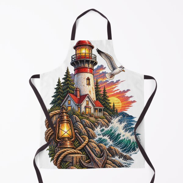 Item preview, Vintage Lighthouse Coast – Nautical Sunset & Stormy Waves designed and sold by Ghostwave Atelier.
