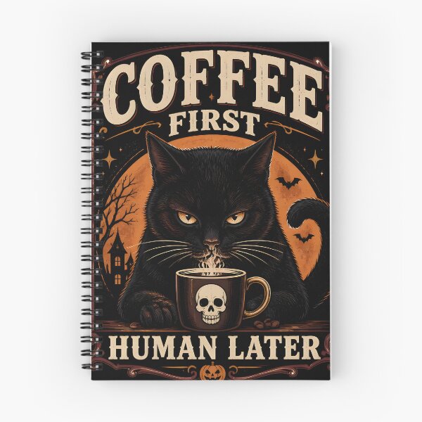 Item preview, Coffee First Black Cat Halloween Retro Screen Print designed and sold by LiviuGligoros.