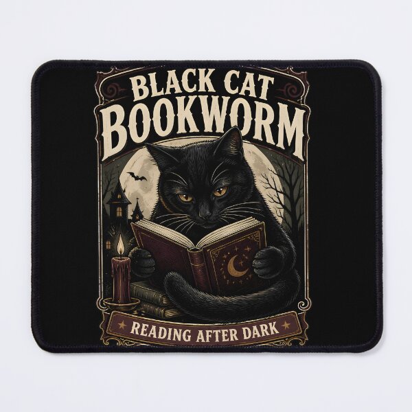 Item preview, Black Cat Bookworm Black Cat Halloween Retro Screen Print designed and sold by BernoNickel.