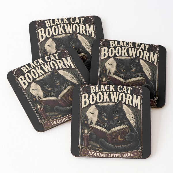 Item preview, Black Cat Bookworm Black Cat Halloween Retro Screen Print designed and sold by BernoNickel.
