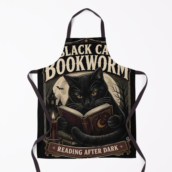 Item preview, Black Cat Bookworm Black Cat Halloween Retro Screen Print designed and sold by BernoNickel.