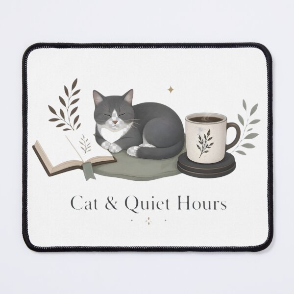 Item preview, Cat & Quiet Hours — Cozy Coffee Book Cat Art designed and sold by Sadanova.