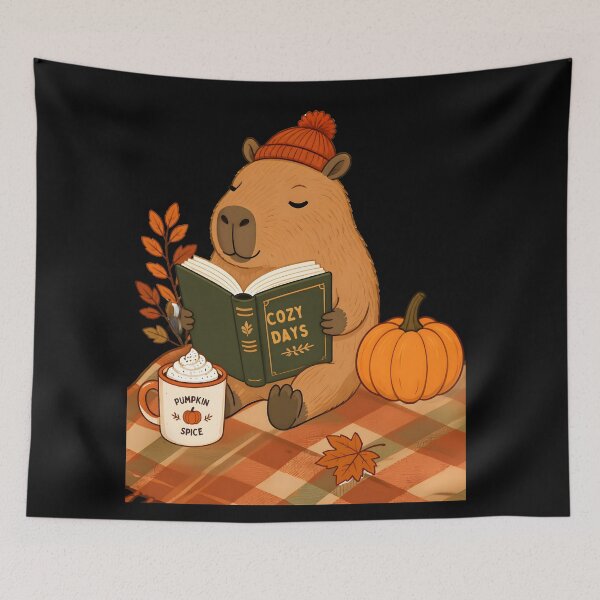 Item preview, Cozy Autumn Reading Capybara Pumpkin Spice Days designed and sold by LeSoniPapaPrint.