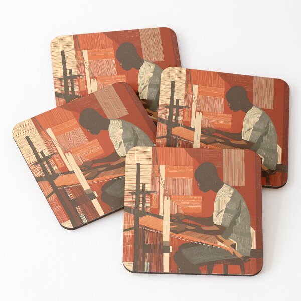 Item preview, Traditional Weaver at Loom - Linocut Style Artisan Craft Illustration designed and sold by Elite Wall Art.