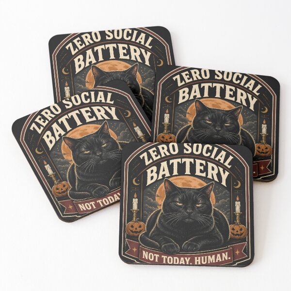 Item preview, Zero Social Battery Black Cat Halloween Retro Screen Print designed and sold by RoyesButler.