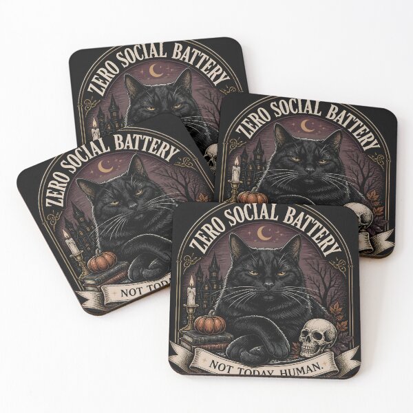Item preview, Zero Social Battery Black Cat Halloween Gothic Engraving designed and sold by RoyesButler.