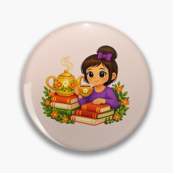 Item preview, Tea & Books Whimsical Girl Illustration designed and sold by Dew Drop Designs.