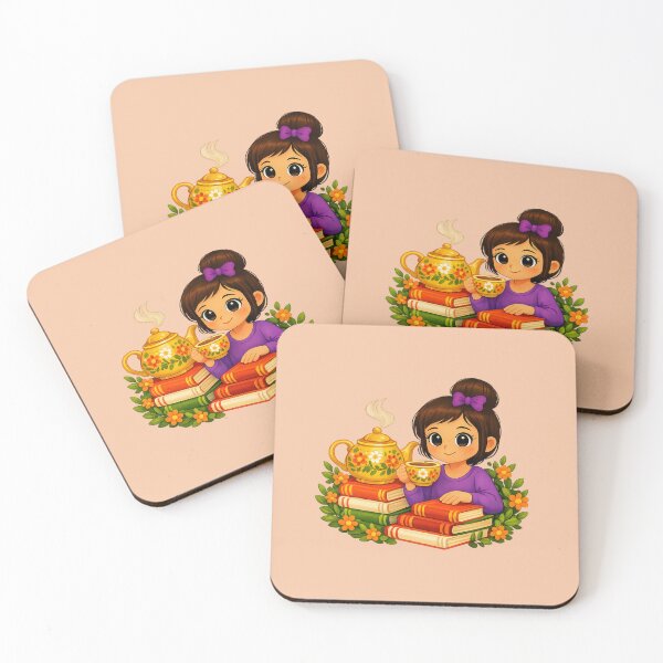 Item preview, Tea & Books Whimsical Girl Illustration designed and sold by Dew Drop Designs.