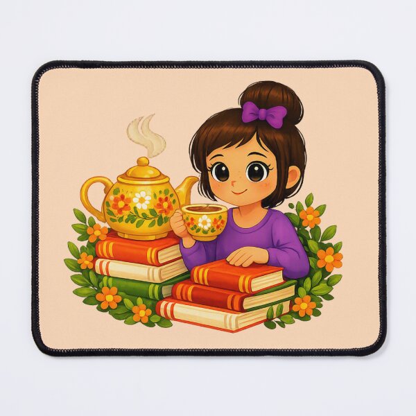 Item preview, Tea & Books Whimsical Girl Illustration designed and sold by Dew Drop Designs.