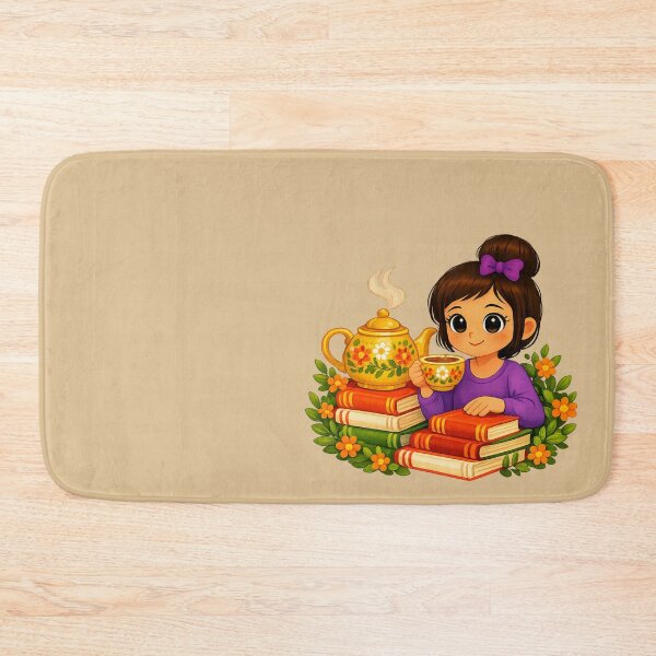 Item preview, Tea & Books Whimsical Girl Illustration designed and sold by Dew Drop Designs.
