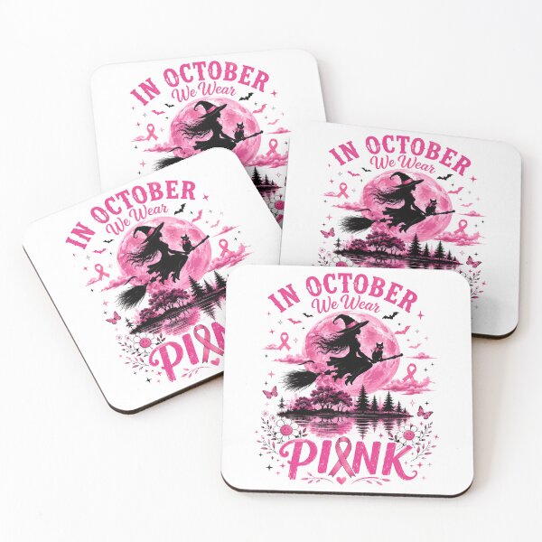 Item preview, In October We Wear Pink Flying Witch Moon Breast Cancer Halloween designed and sold by DYAFLK.