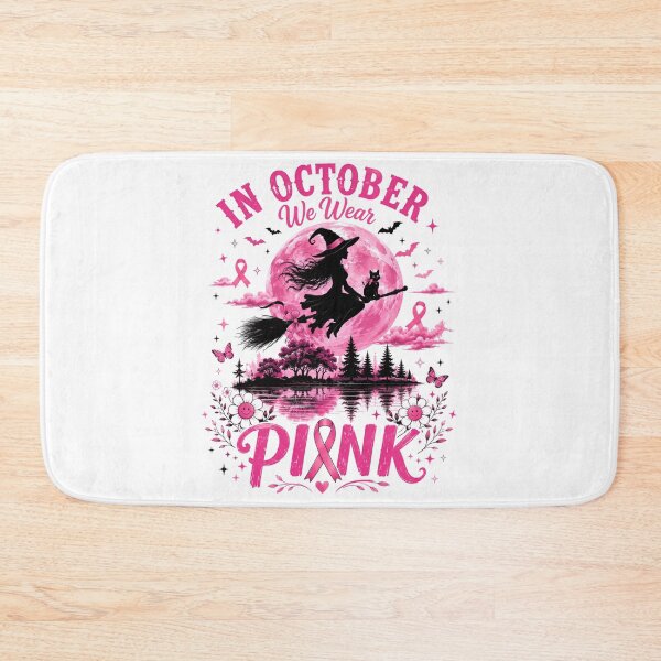 Item preview, In October We Wear Pink Flying Witch Moon Breast Cancer Halloween designed and sold by DYAFLK.