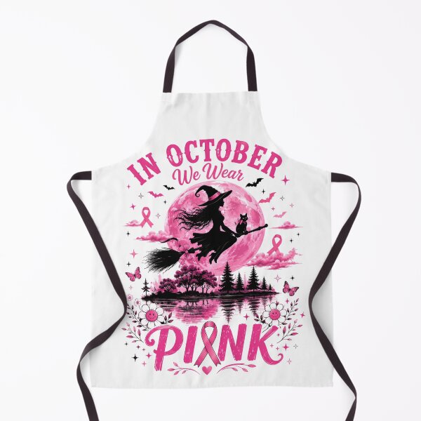Item preview, In October We Wear Pink Flying Witch Moon Breast Cancer Halloween designed and sold by DYAFLK.