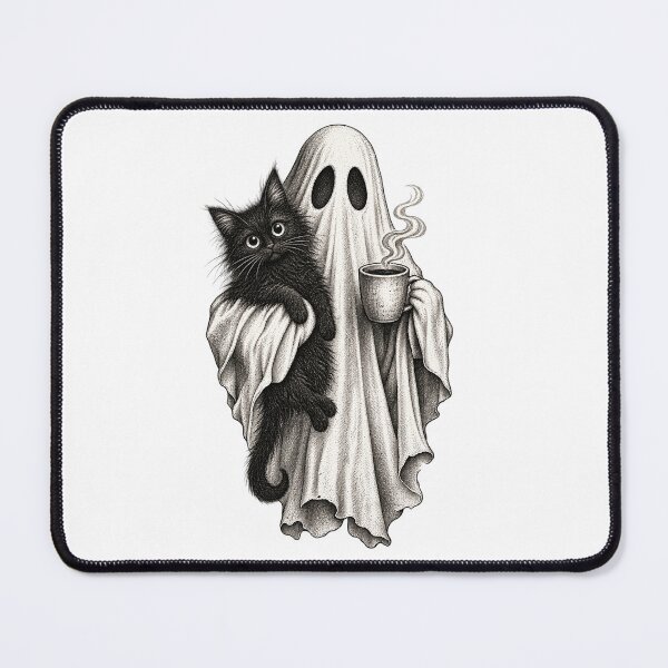 Item preview, halloween Ghost Holding a Black Cat and Coffee Spooky designed and sold by SOUFIANE1991.