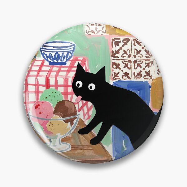 Item preview, Curious Black Cat Licking Ice Cream Bowl Matisse Style Art designed and sold by DuckOddity.