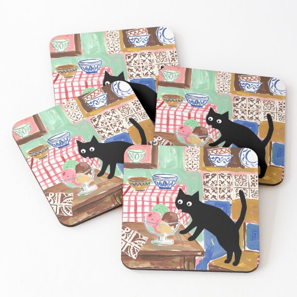 Item preview, Curious Black Cat Licking Ice Cream Bowl Matisse Style Art designed and sold by DuckOddity.