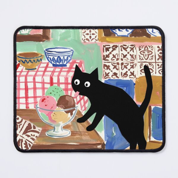 Item preview, Curious Black Cat Licking Ice Cream Bowl Matisse Style Art designed and sold by DuckOddity.