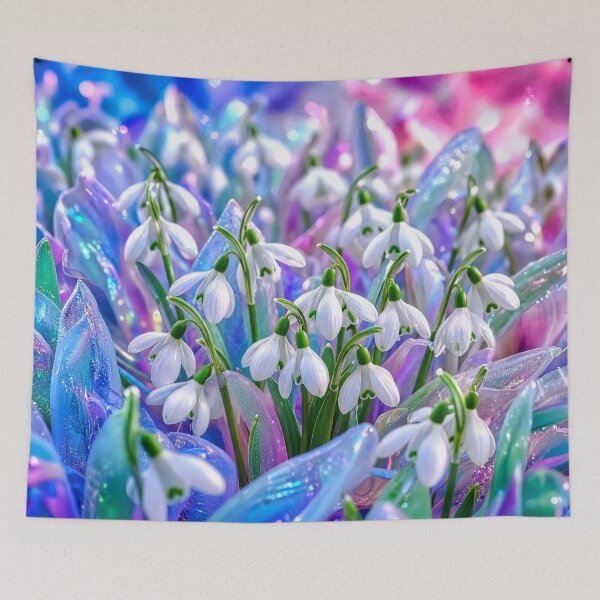 Item preview, Iridescent Snowdrops – Pastel Holographic Spring Floral Art designed and sold by fantasystyleiom.