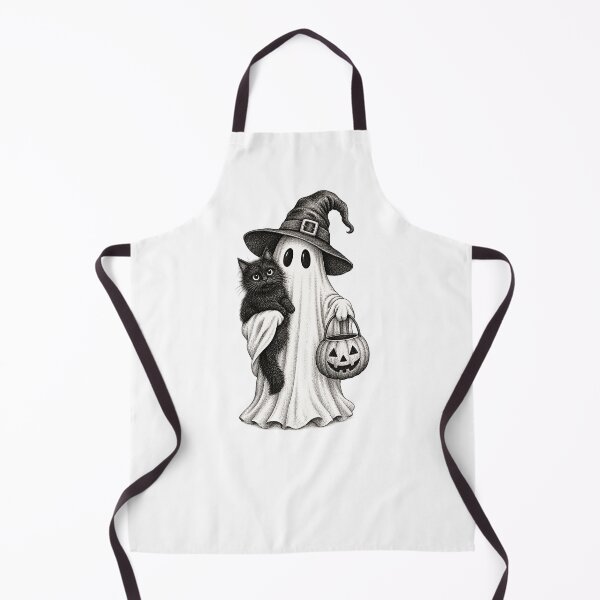 Item preview, Vintage Halloween Ghost Holding Black Cat and Pumpkin Witch Hat designed and sold by SOUFIANE1991.
