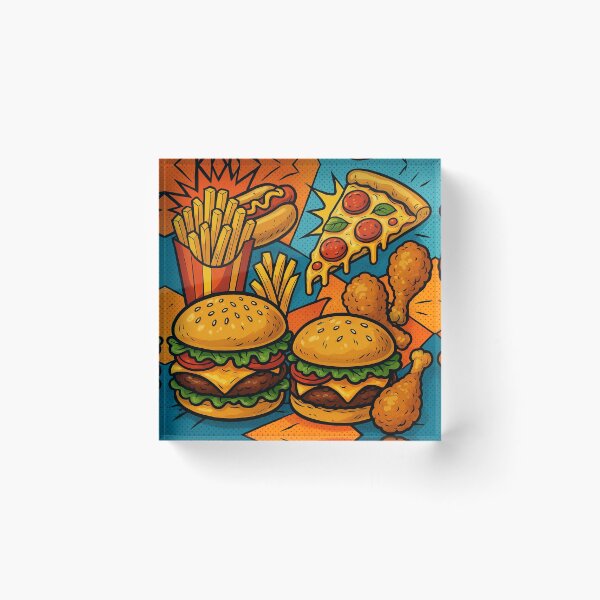 Item preview, Retro Comic Fast Food Montage Featuring Burgers, Pizza, and Fried Delights designed and sold by werlatumarkbal.