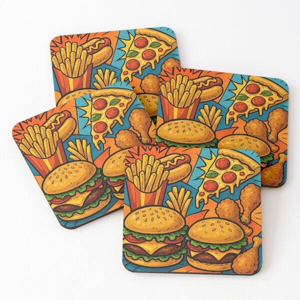 Item preview, Retro Comic Fast Food Montage Featuring Burgers, Pizza, and Fried Delights designed and sold by werlatumarkbal.