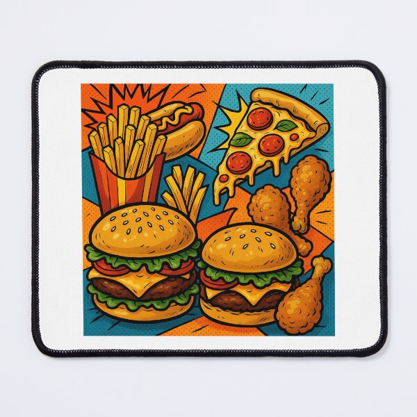 Item preview, Retro Comic Fast Food Montage Featuring Burgers, Pizza, and Fried Delights designed and sold by werlatumarkbal.