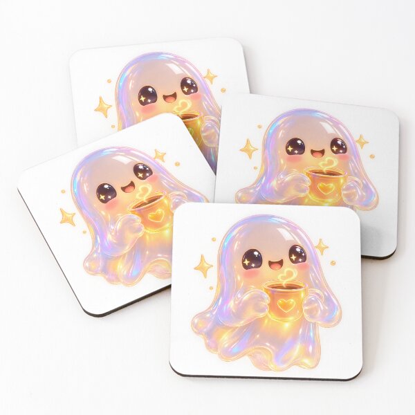 Item preview, Cute Glowing Spooky Ghost With Coffee designed and sold by wallpapersarts.