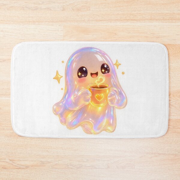 Item preview, Cute Glowing Spooky Ghost With Coffee designed and sold by wallpapersarts.