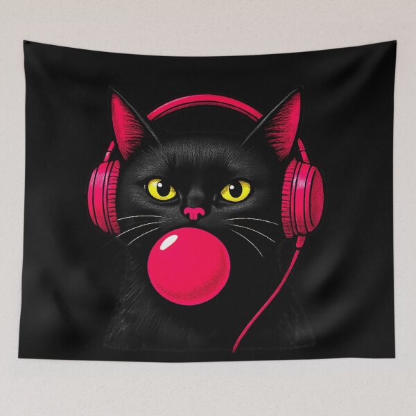 Item preview, Black Cat Bubblegum Headphones Sticker & Apparel designed and sold by Kittcatking.