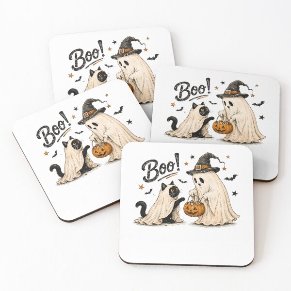 Item preview, Boo Cute Ghost And Black Cat Vintage Halloween Trick Or Treat designed and sold by DYAFLK.