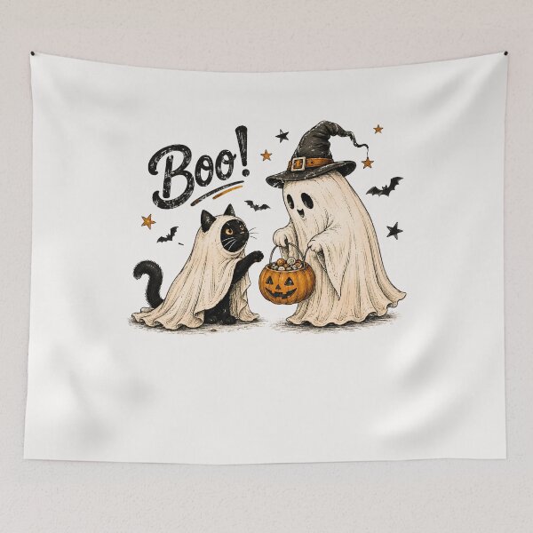 Item preview, Boo Cute Ghost And Black Cat Vintage Halloween Trick Or Treat designed and sold by DYAFLK.