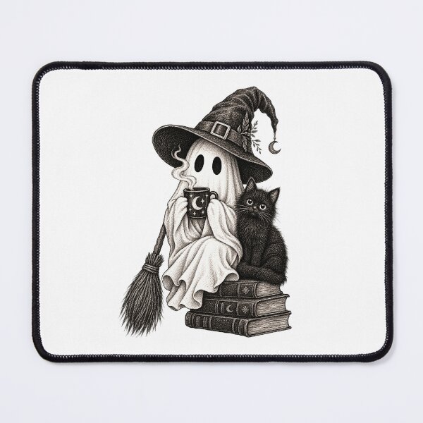 Item preview, Vintage Witch Ghost and Black Cat Coffee – Gothic Halloween designed and sold by SOUFIANE1991.