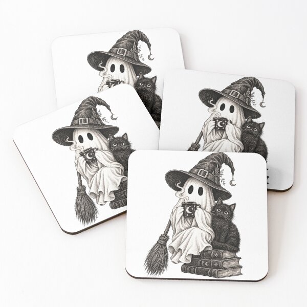 Item preview, Vintage Witch Ghost and Black Cat Coffee – Gothic Halloween designed and sold by SOUFIANE1991.