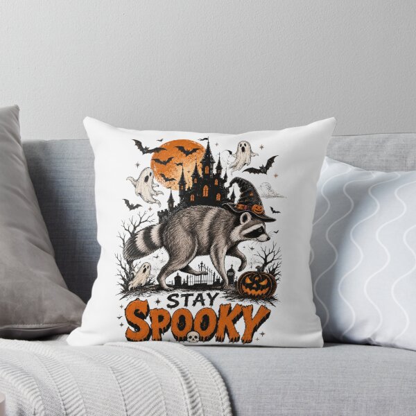 Item preview, Stay Spooky Funny Raccoon Vintage Haunted House Halloween Moon designed and sold by DYAFLK.