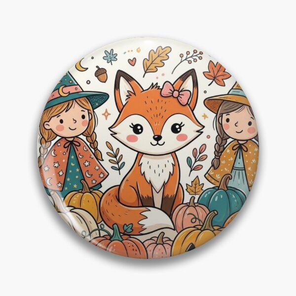 Item preview, Kawaii Digital Illustration for Autumn and Halloween: Fox and Witch Girls with Pumpkins designed and sold by VaneDesings.