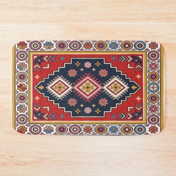 Item preview, Vibrant Red Navy Geometric Folk Art Boho Pattern designed and sold by arteresting-art.