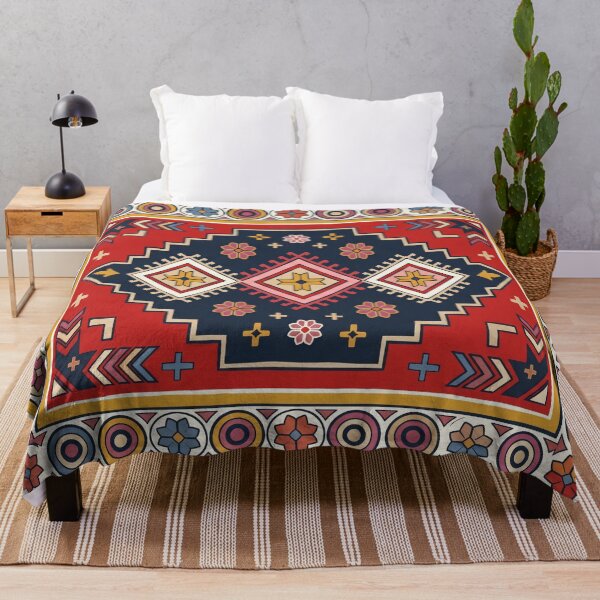 Item preview, Vibrant Red Navy Geometric Folk Art Boho Pattern designed and sold by arteresting-art.