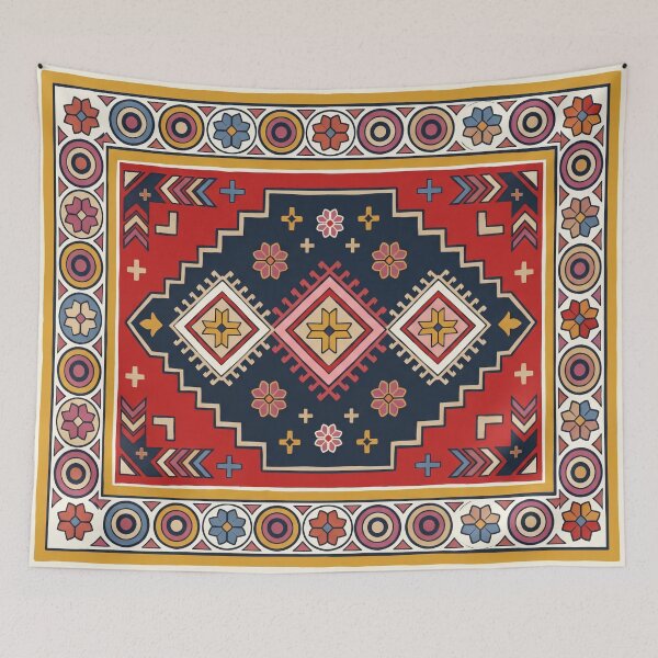 Item preview, Vibrant Red Navy Geometric Folk Art Boho Pattern designed and sold by arteresting-art.