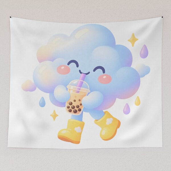 Item preview, Cute Kawaii Cloud Drinking Boba Tea designed and sold by Funny meme.